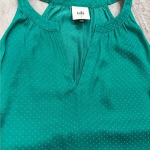 CAbi Green Sleeveless Polka Dot Blouse